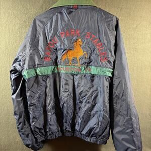 VTG 80s men windbreaker medium navy western equestrian cowboy texas embroidered